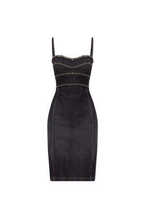 Denim dress with shimmering appliqués